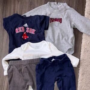 Bundle of five 3-6 month clothes. New England patriots and Red Sox